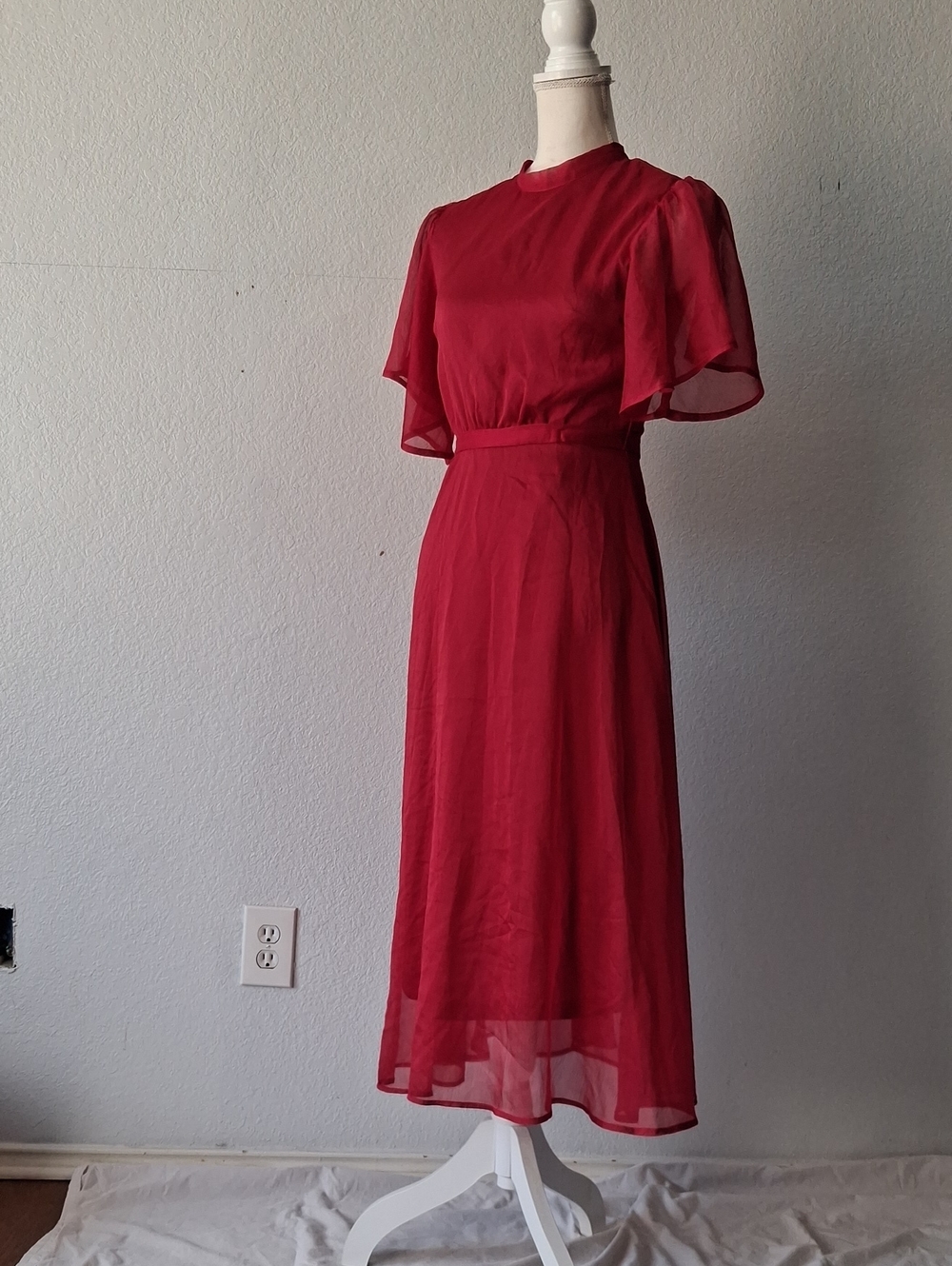SHEIN Red Midi Dress with Flutter Sleeves